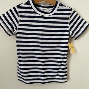 NWT Primary Navy Striped Short Sleeve Rash Guard Swim Shirt